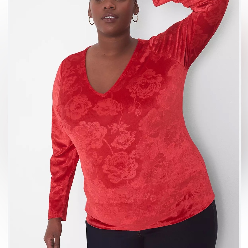 Lane Bryant Velvet Burnout Long Sleeve Top Size 26/28‎